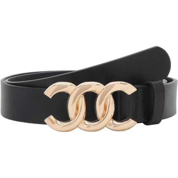 Women Belt for Jeans Pants Waist Belt for Ladies Faux Leather with‎ Gold Buckle - Picture 1 of 7